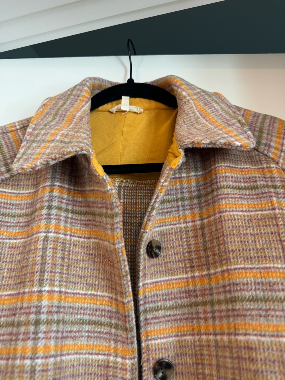 Mystree Plaid Shirt Jacket in Mustard & Pink